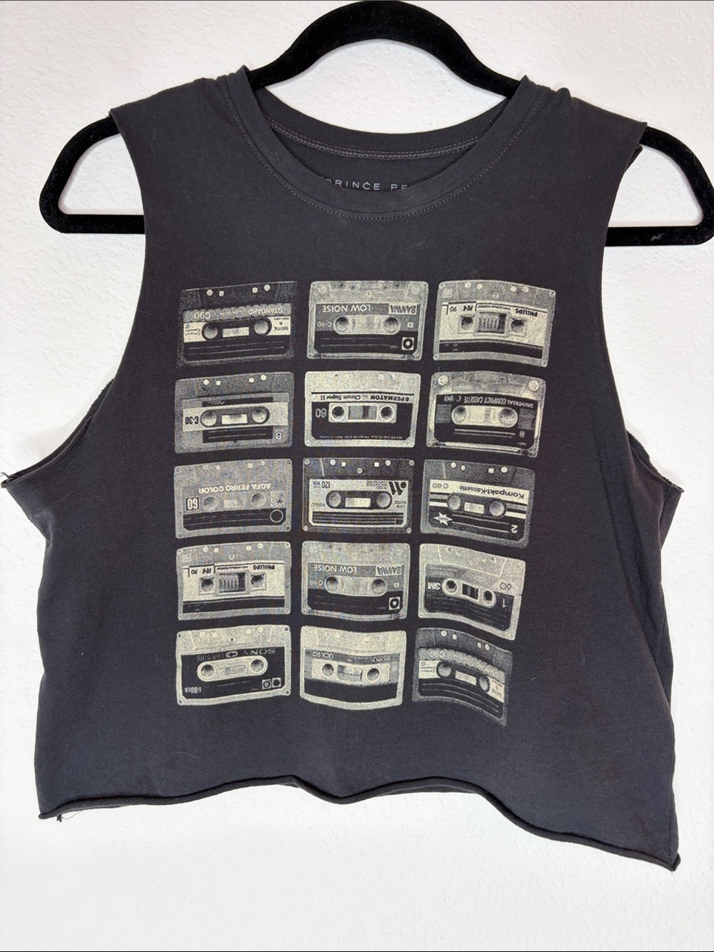 Prince Peter Cassette Tapes Graphic Muscle Tank Crop Top Small USA Retro Y2K